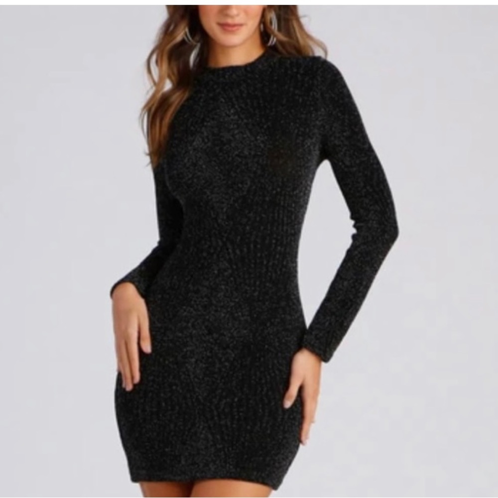 Windsor Black/Gold Sparkly Long Sleeve Dress Size Large
